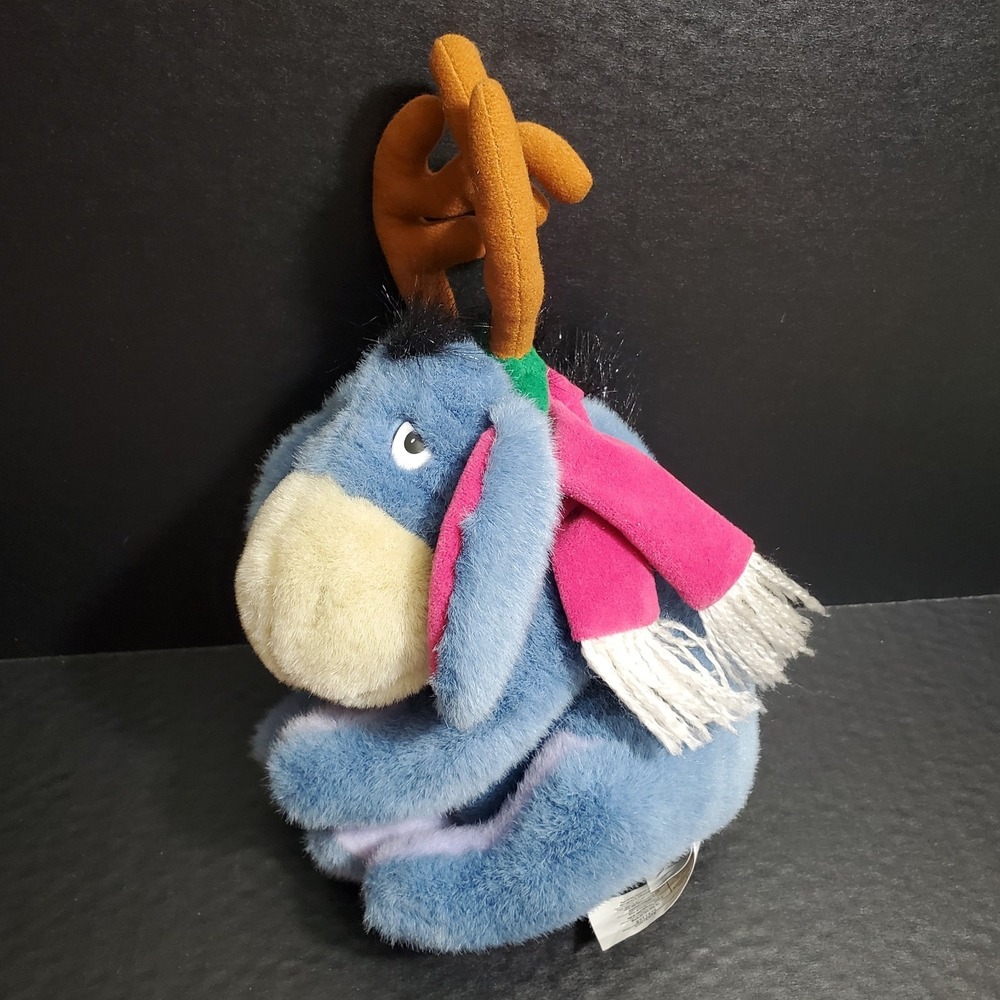 Disney EEYORE Reindeer Antlers‎ Christmas Plush Wearing Winter Scarf 10"